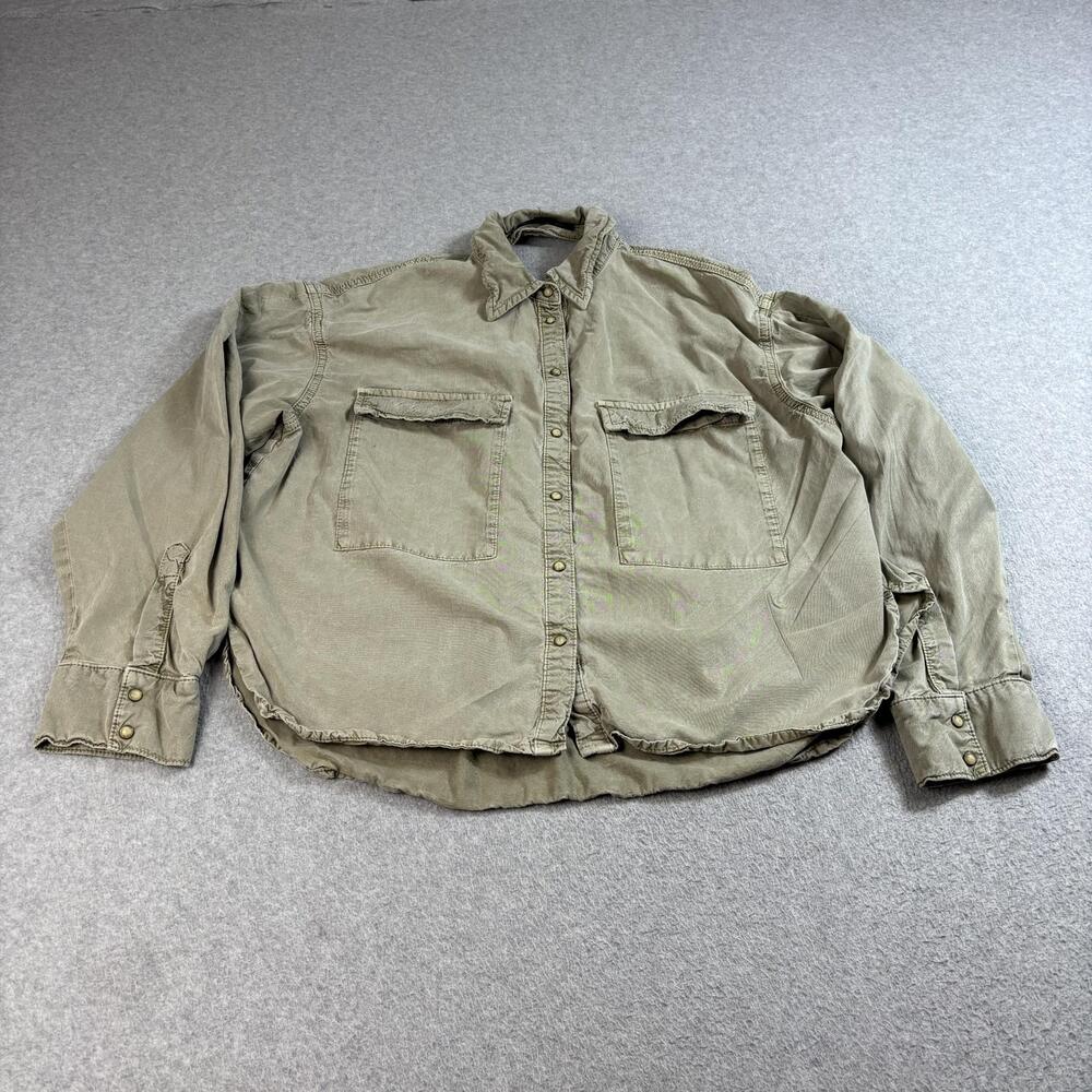 AllSaints Eliana Denim Shirt Women 8 UK 12 Green Utility Snap Military Shacket